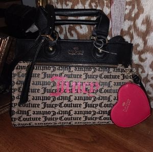 JUICY COUTURE MONOGRAM TAN/RED SATCHEL BAG